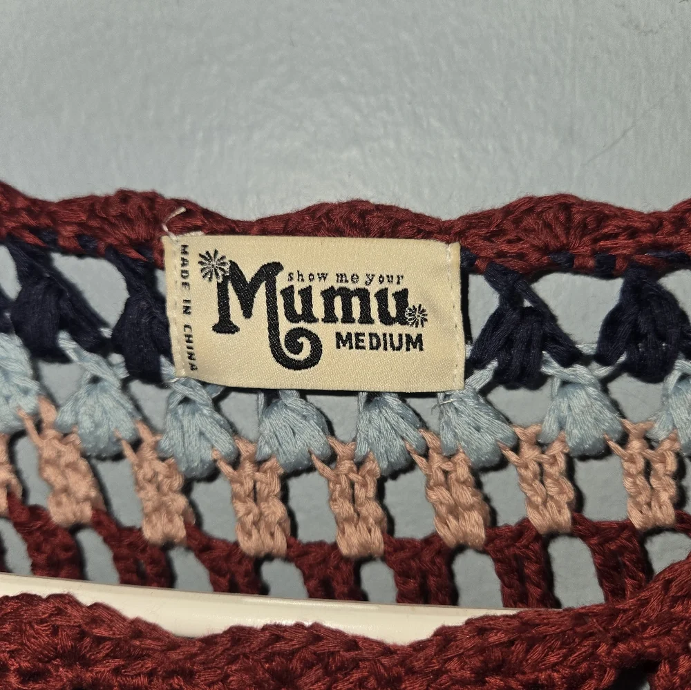 Show Me Your Mumu Paula Crochet Pullover Oversized Striped Sweater Size Medium - Picture 5 of 7